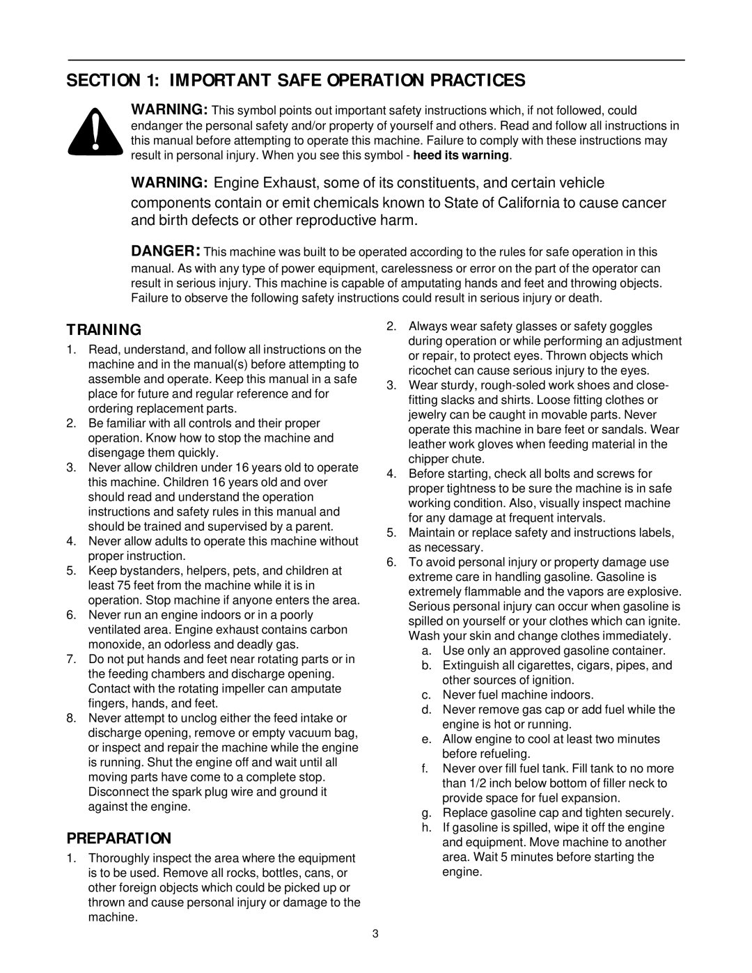 Yard-Man 24A-020D401 manual Important Safe Operation Practices, Training, Preparation 