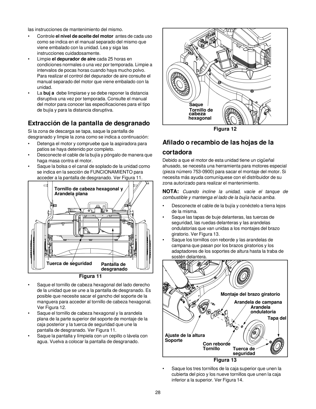 Yard-Man 24A-060F401 manual Afilado o recambio de las hojas de la cortadora 