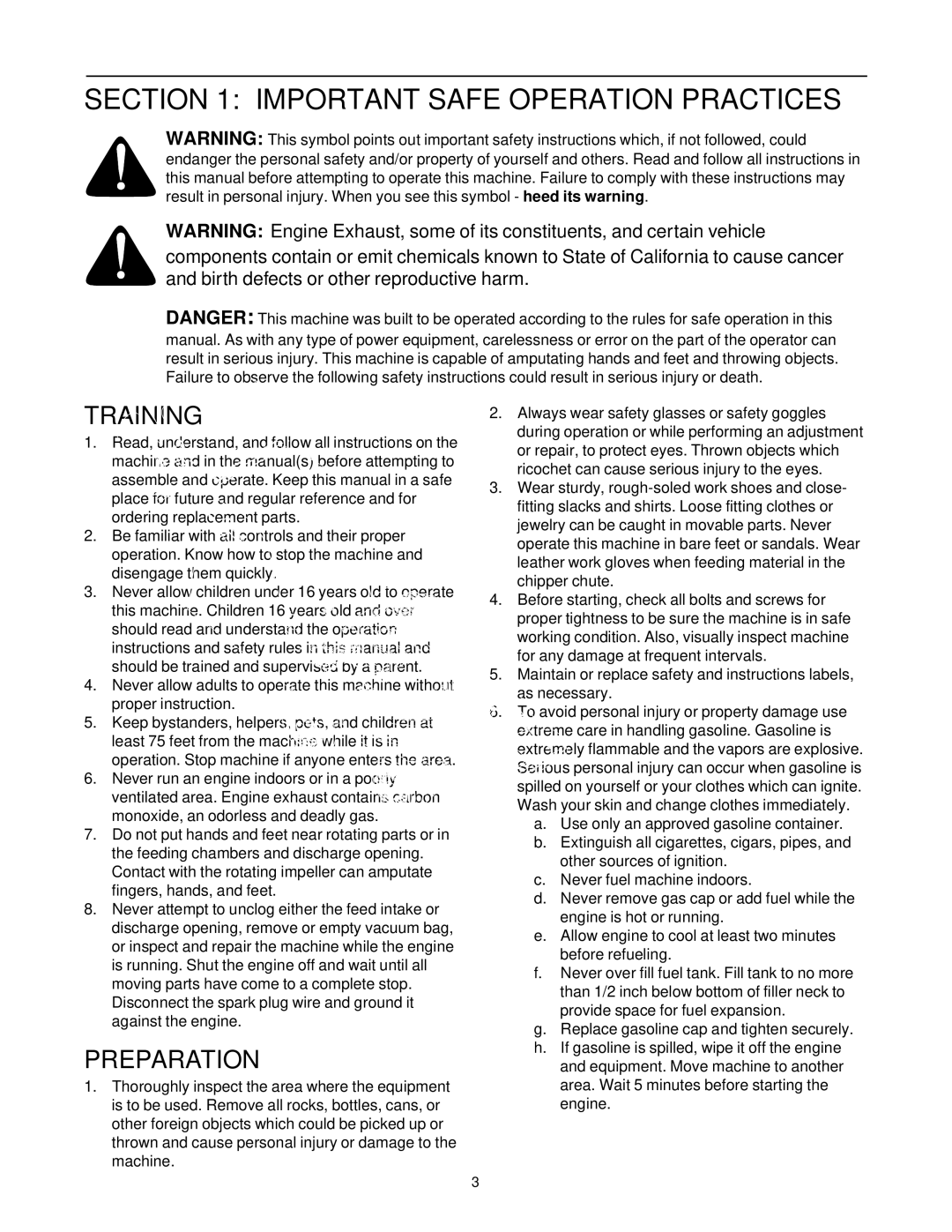 Yard-Man 24A-060F401 manual Important Safe Operation Practices, Training, Preparation 