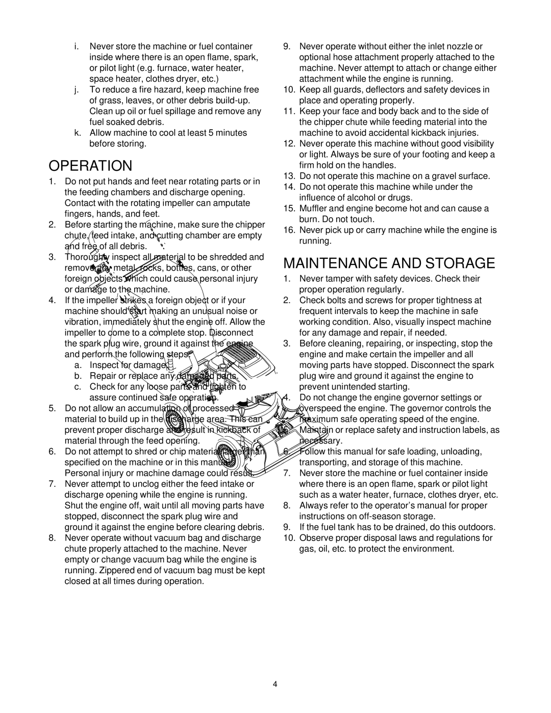 Yard-Man 24A-060F401 manual Operation, Maintenance and Storage 