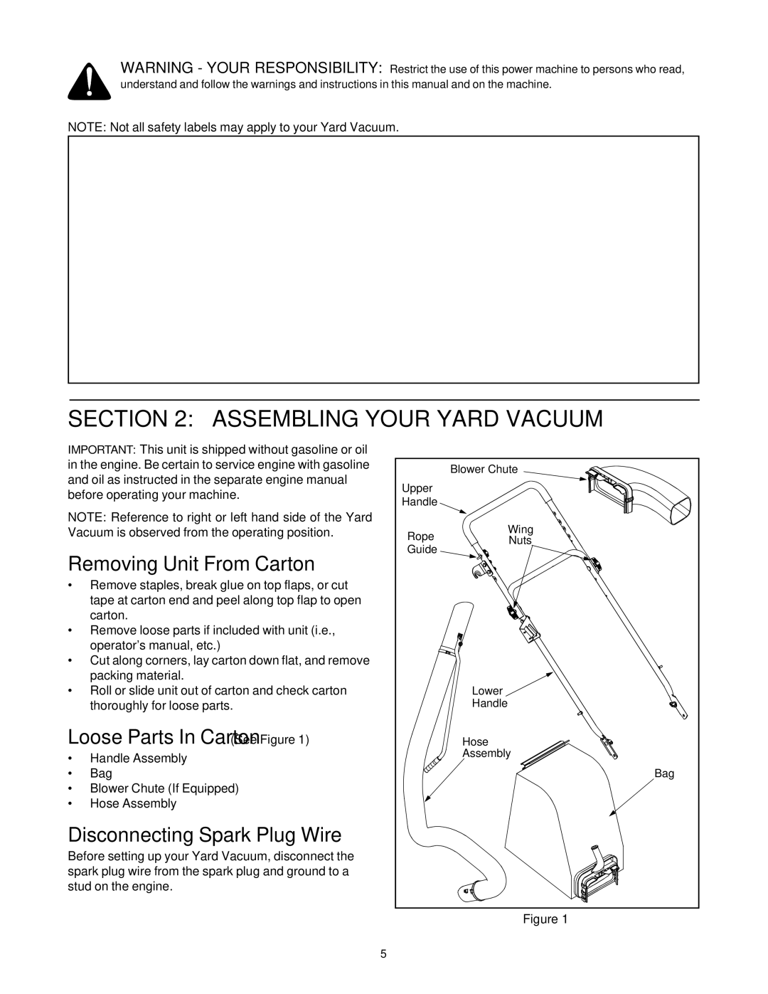 Yard-Man 24A-060F401 manual Assembling Your Yard Vacuum, Removing Unit From Carton, Loose Parts In Carton See Figure 