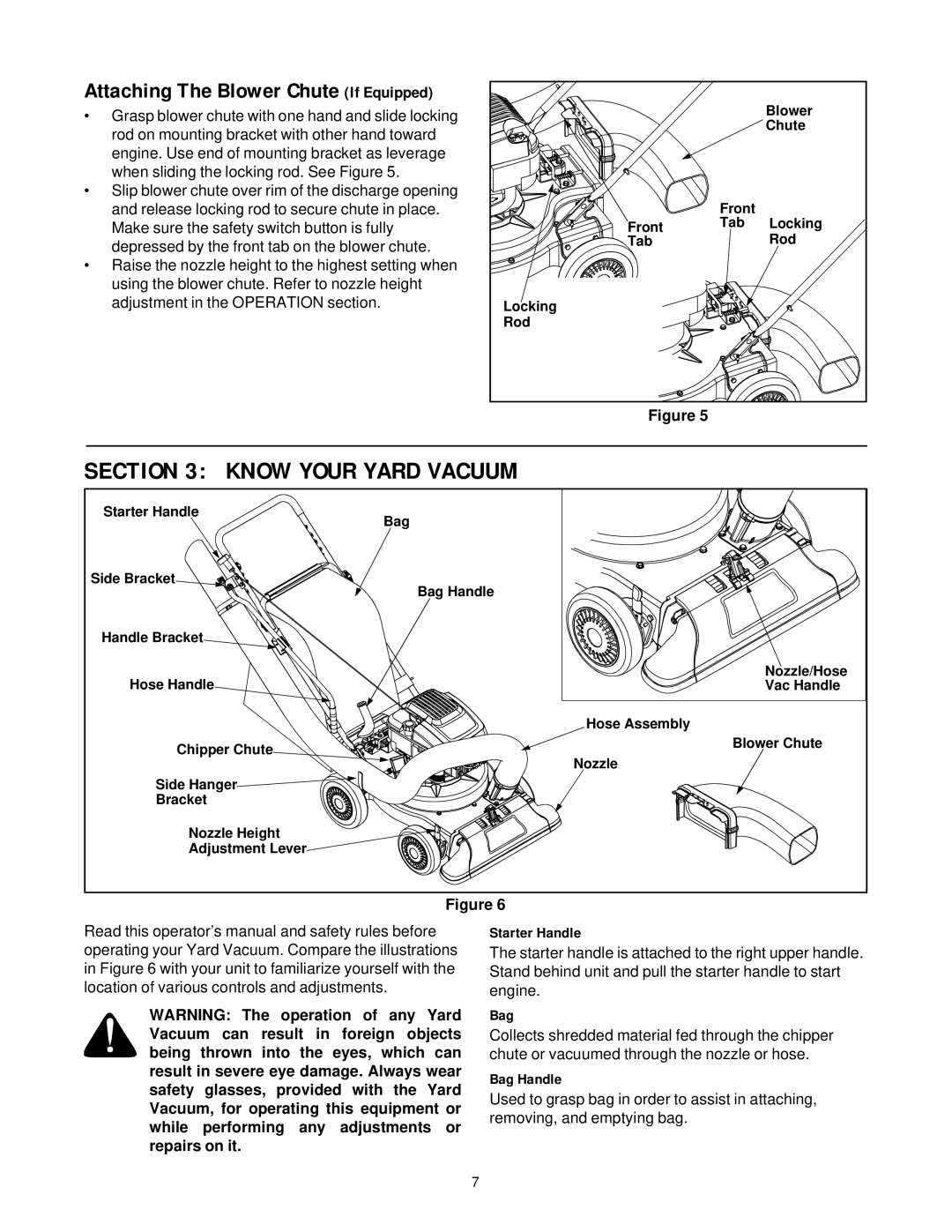 Yard-Man 24A-060F401 manual Know Your Yard Vacuum, Starter Handle, Bag Handle 