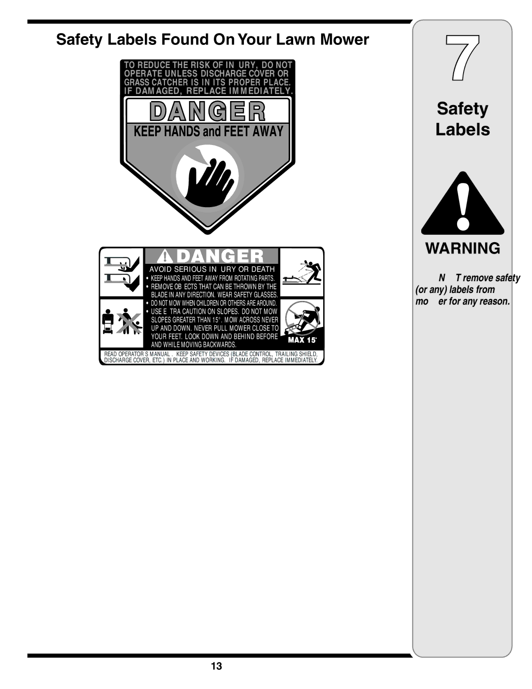 Yard-Man 263 warranty Safety Labels Found On Your Lawn Mower 