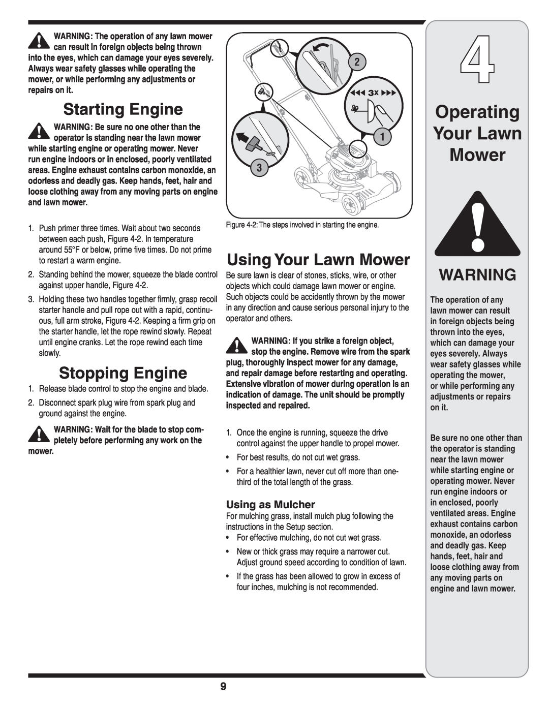 Yard-Man 263 warranty Starting Engine, Stopping Engine, Using Your Lawn Mower, Operating Your Lawn Mower, and lawn mower 