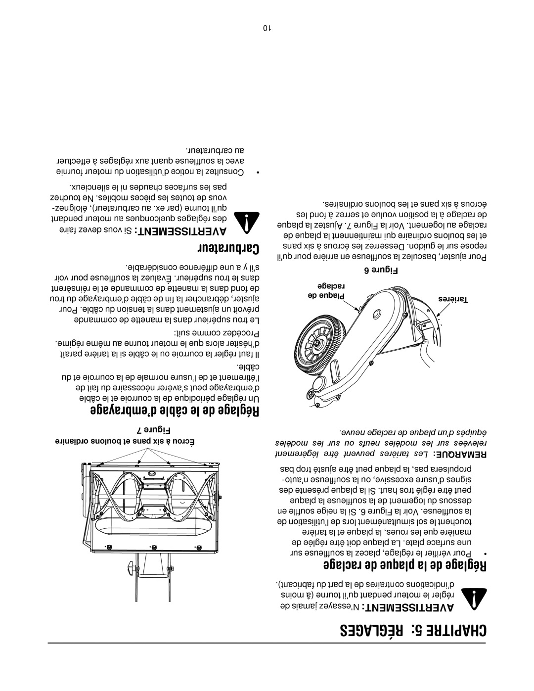 Yard-Man 2B5 & 295 manual Réglages 5 Chapitre, ’embrayage câble le de Réglage, Carburateur 