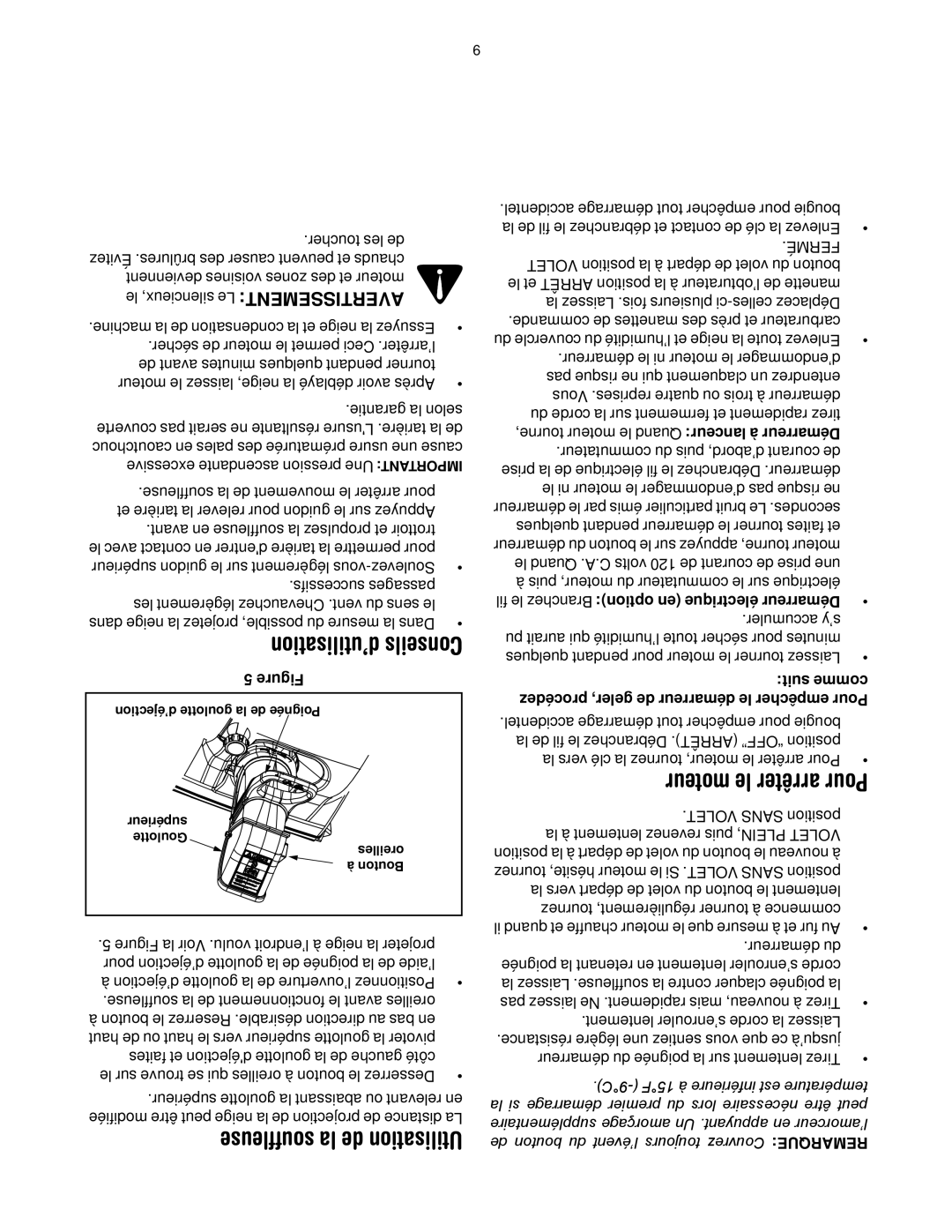 Yard-Man 2B5 & 295 manual ’utilisation Conseils, Souffleuse la de Utilisation, Moteur le arrêter Pour, Suit comme 