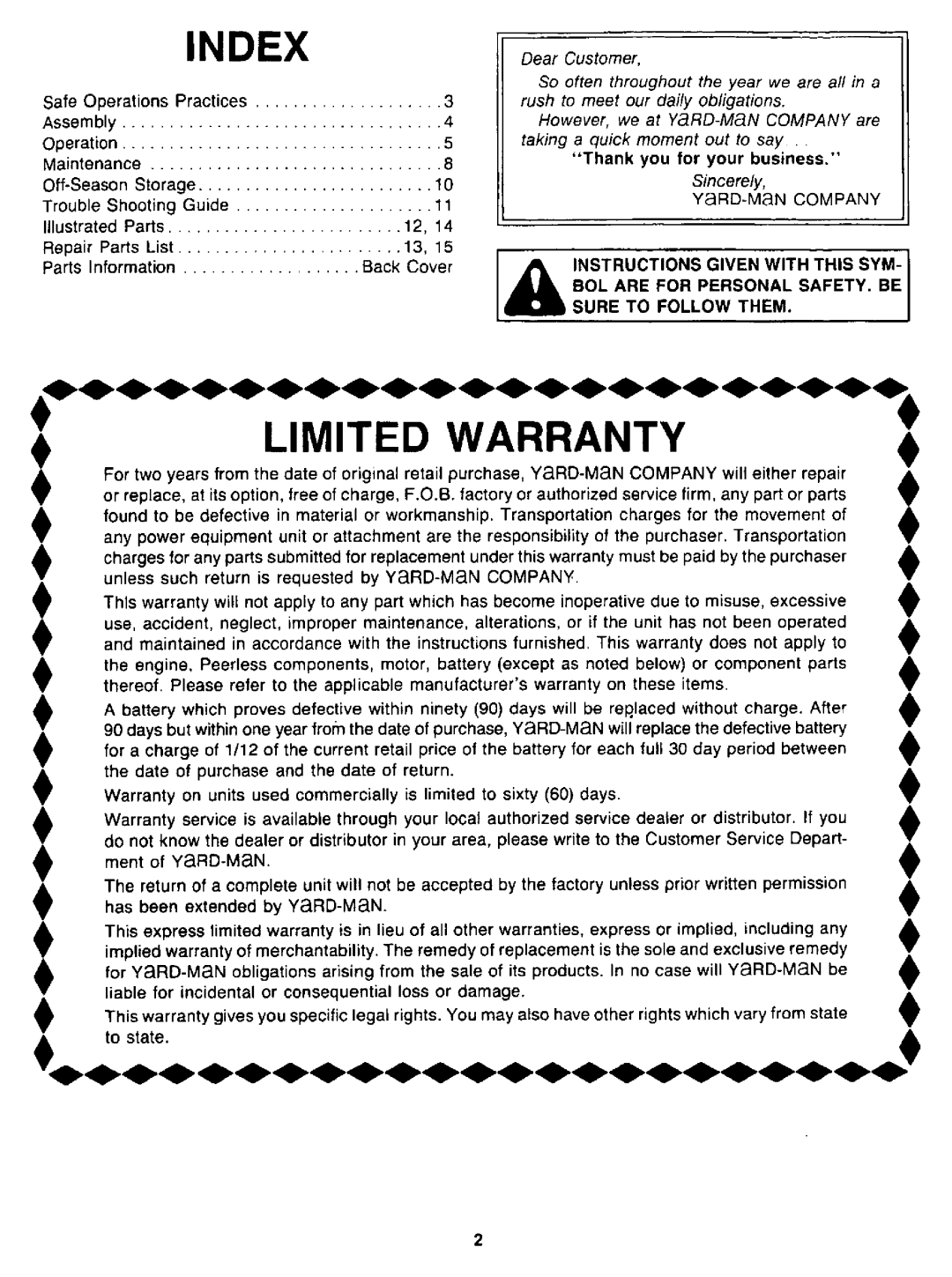 Yard-Man 310193, 310183 manual 