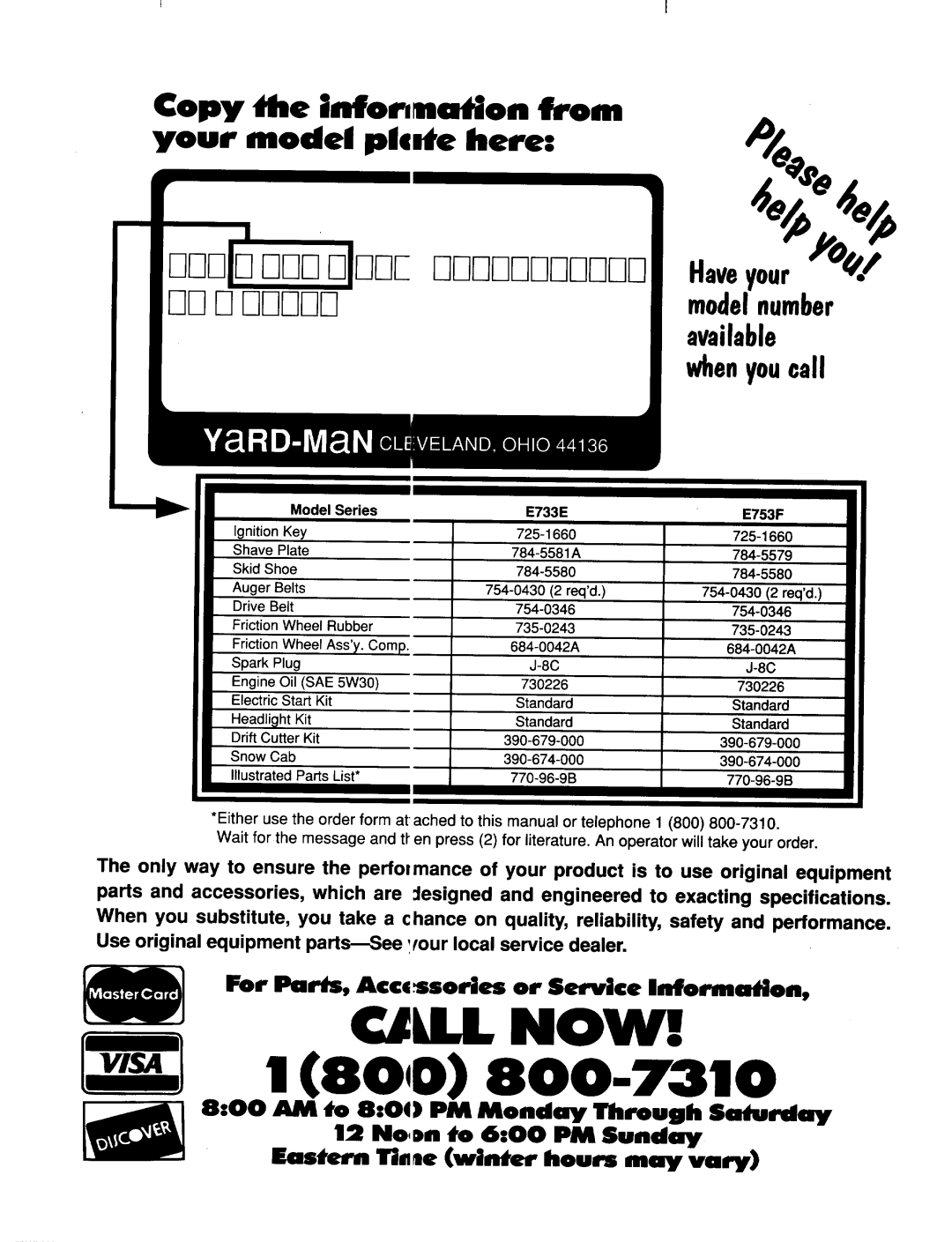 Yard-Man 316E733E401, 316E753F401 manual 