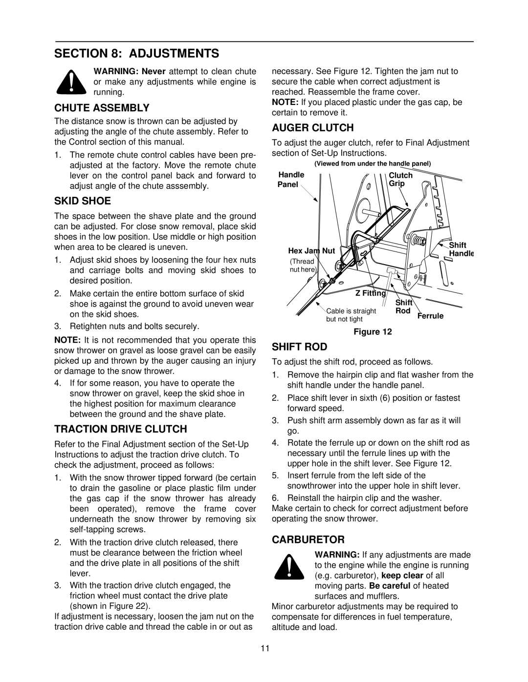 Yard-Man 31AE553F401, 31AE573H401 manual Adjustments 