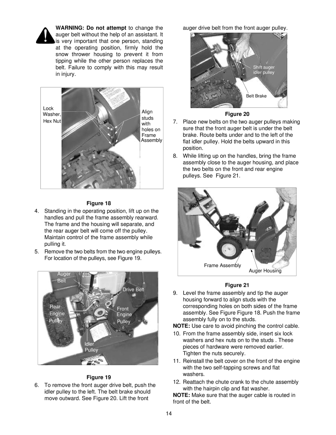 Yard-Man 31AE573H401, 31AE553F401 manual Auger drive belt from the front auger pulley 