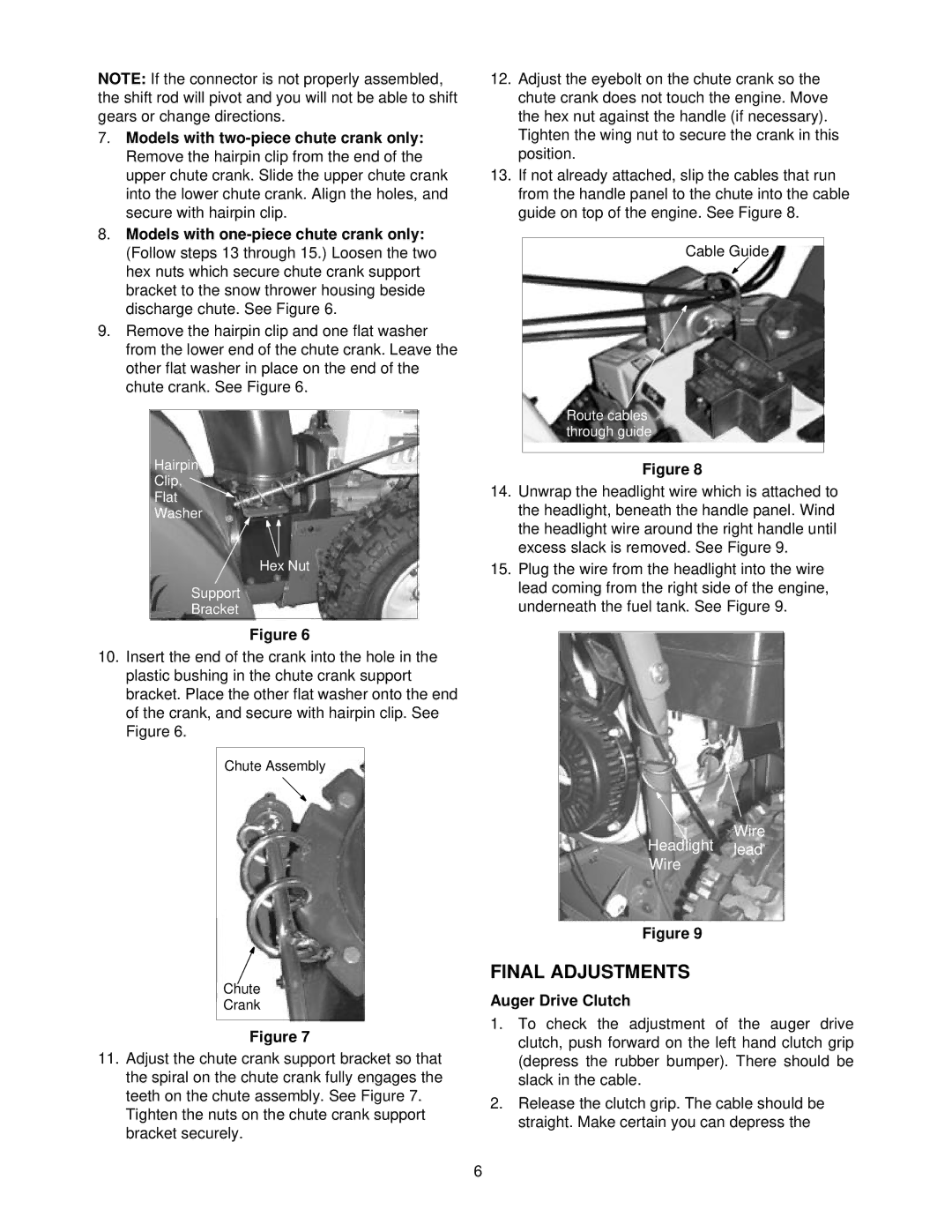 Yard-Man 31AE573H401, 31AE553F401 manual Final Adjustments, Auger Drive Clutch 