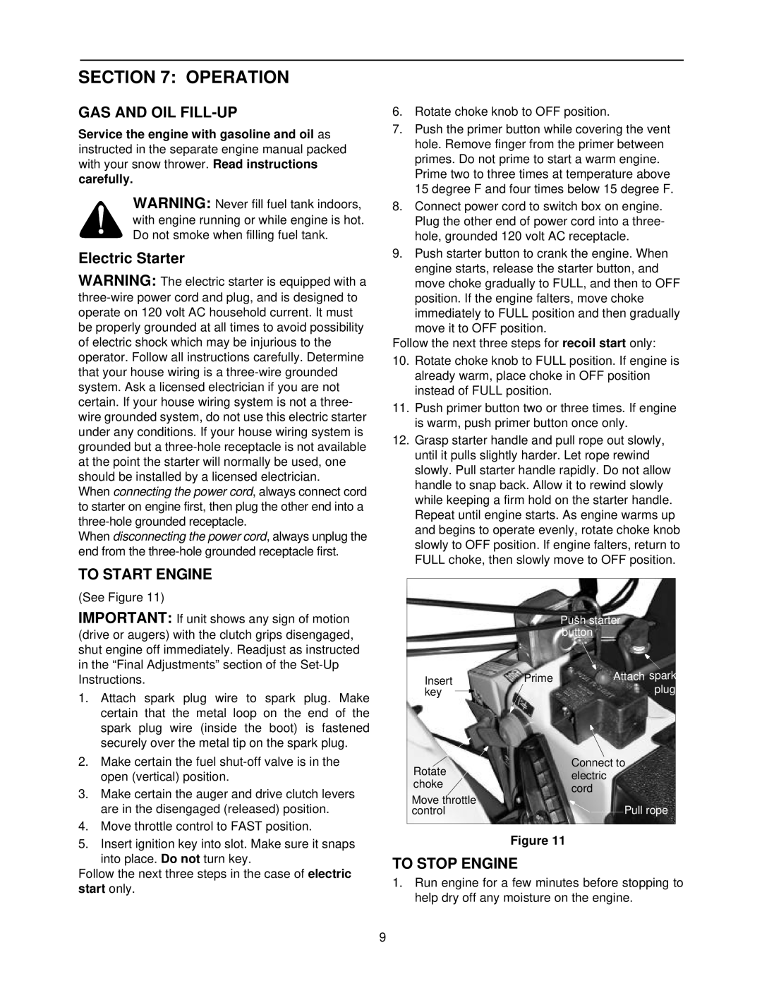 Yard-Man 31AE553F401, 31AE573H401 manual Operation, GAS and OIL FILL-UP, To Start Engine, To Stop Engine 