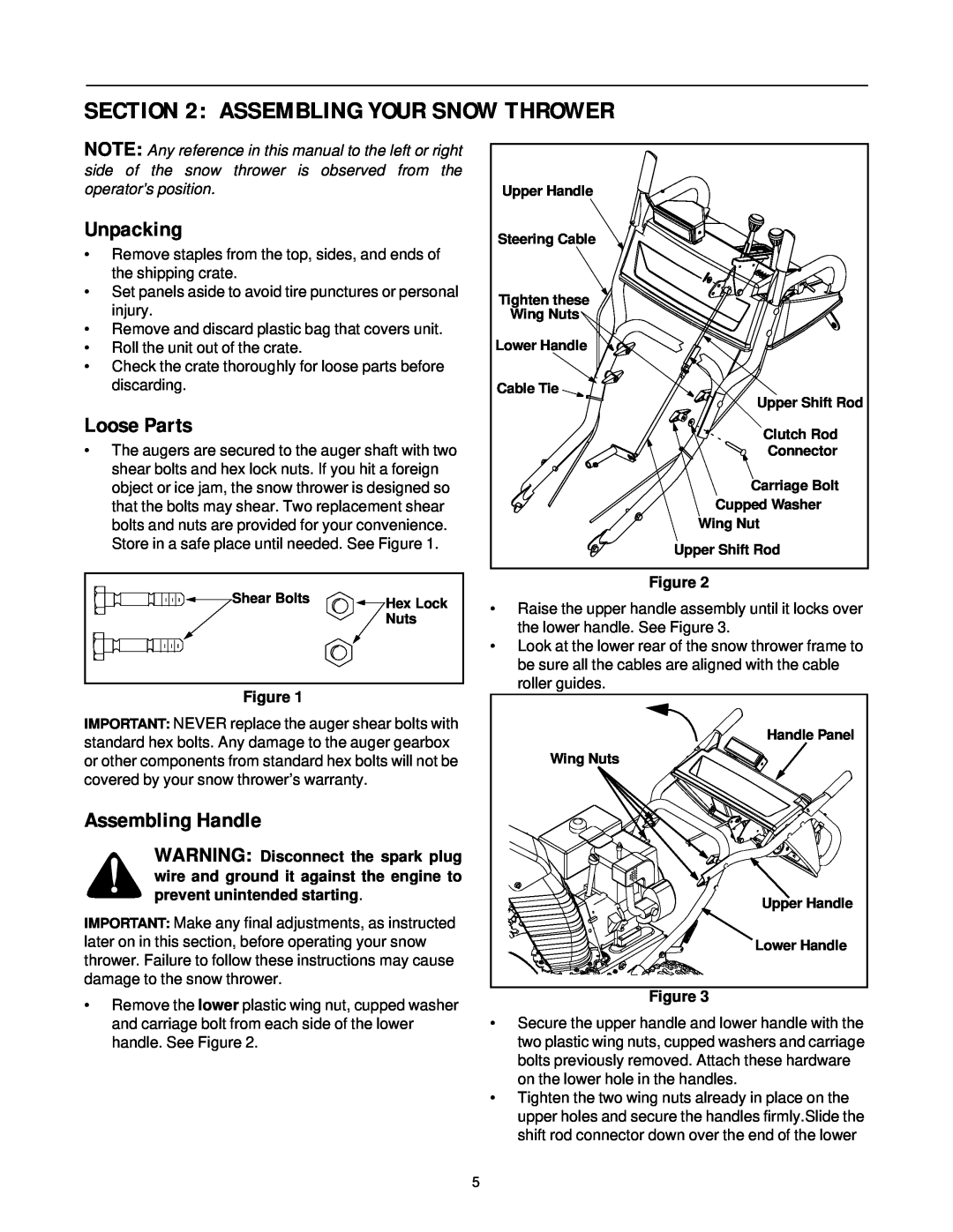 Yard-Man 31AE993I401 manual Assembling Your Snow Thrower, Unpacking, Loose Parts, Assembling Handle, Figure 