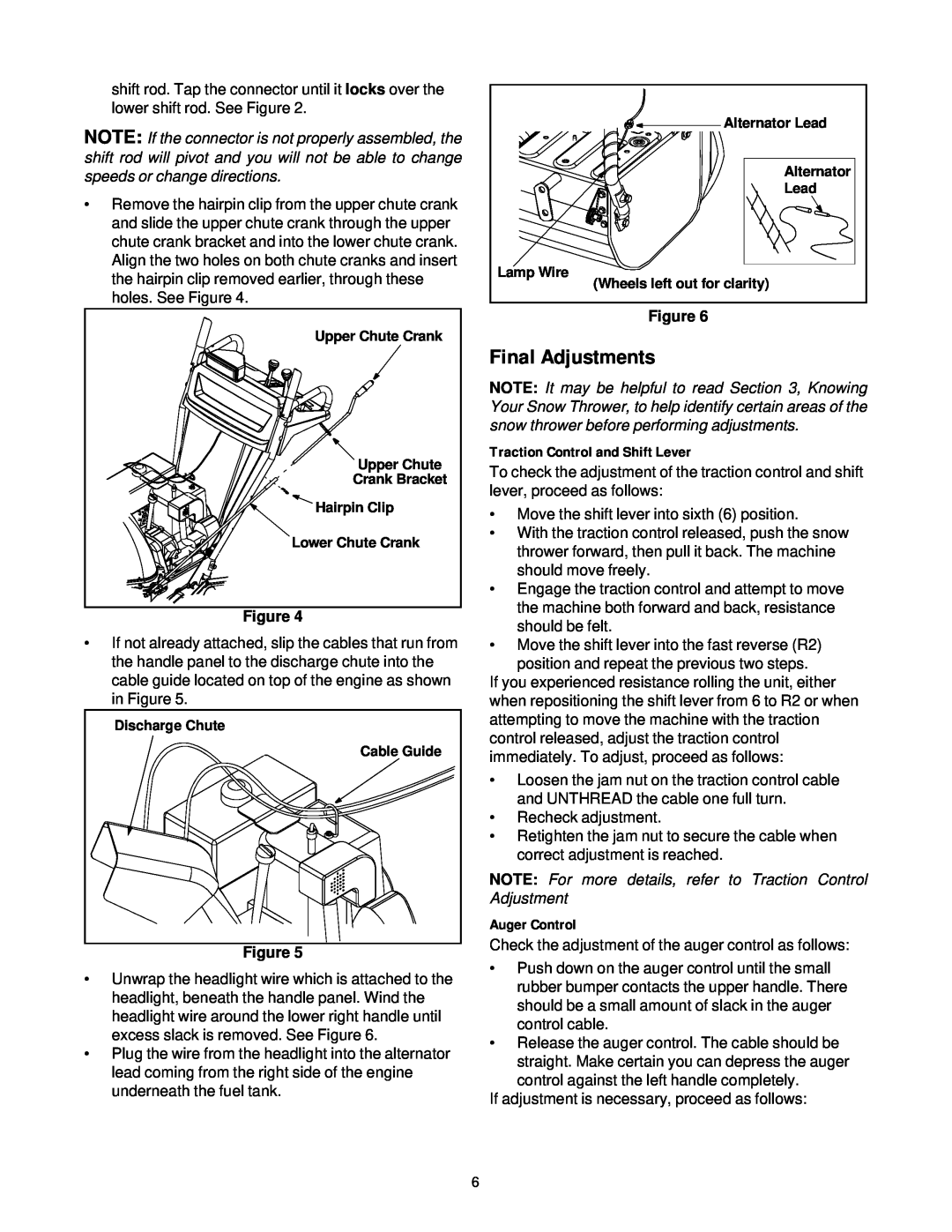 Yard-Man 31AE993I401 manual Final Adjustments, Traction Control and Shift Lever, Auger Control, Figure 