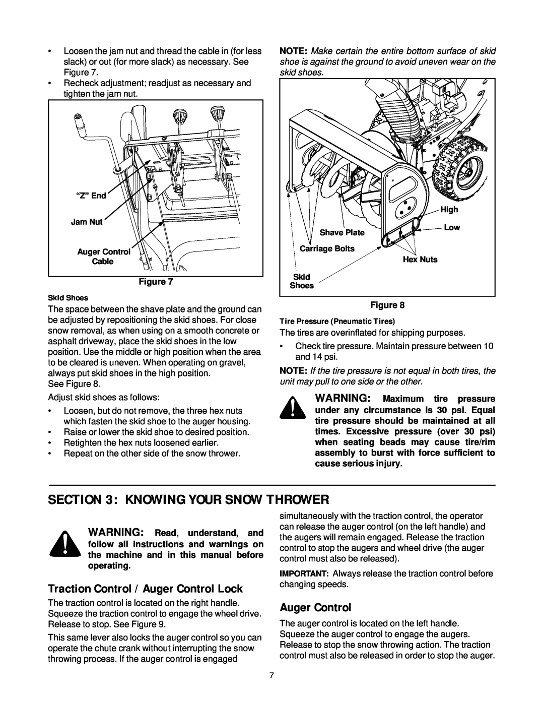 Yard-Man 31AE993I401 manual Knowing Your Snow Thrower, Traction Control / Auger Control Lock, Skid Shoes, Figure 