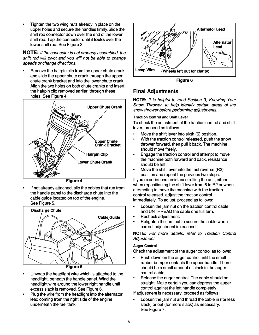 Yard-Man 31AE993J401 manual Final Adjustments, Traction Control and Shift Lever, Auger Control, Figure 