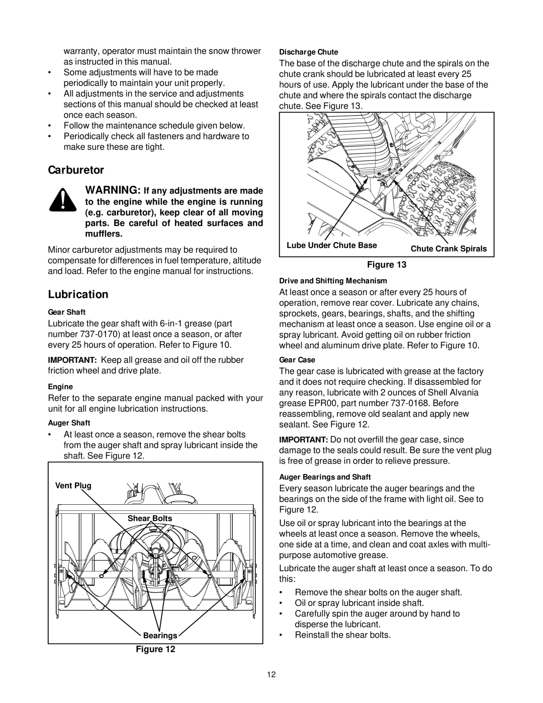 Yard-Man 31AE993J401 manual Carburetor, Lubrication 