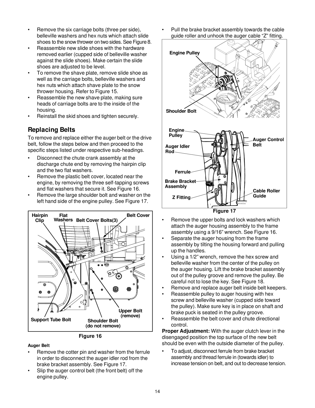 Yard-Man 31AE993J401 manual Replacing Belts, Auger Belt 