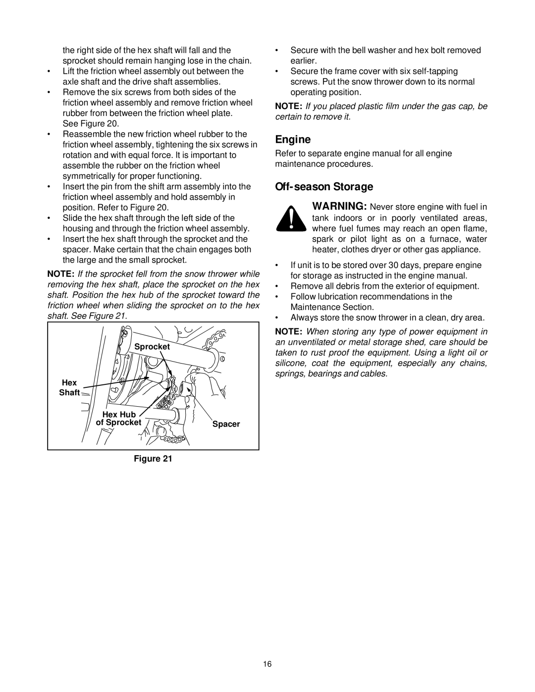 Yard-Man 31AE993J401 manual Engine, Off-season Storage 