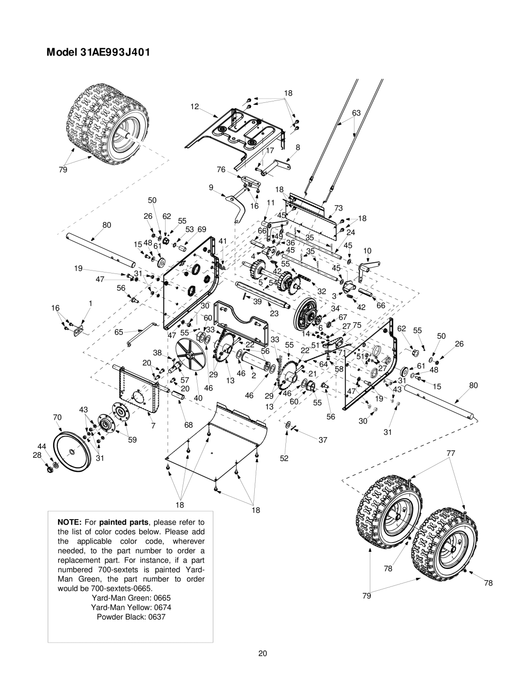 Yard-Man 31AE993J401 manual 15 48 Yard-Man Green Yard-Man Yellow Powder Black 