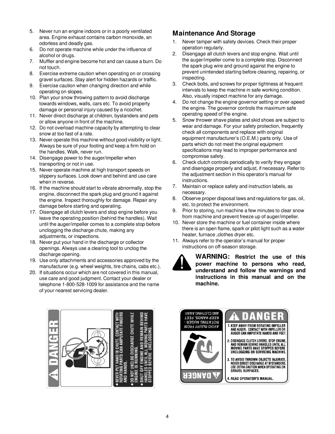 Yard-Man 31AE993J401 manual Maintenance And Storage 