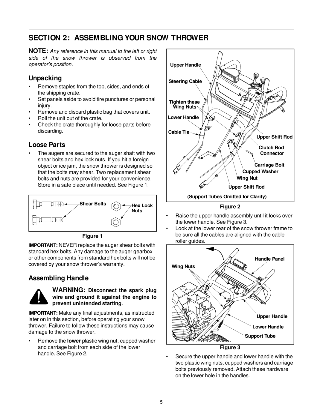 Yard-Man 31AE993J401 manual Assembling Your Snow Thrower, Unpacking, Loose Parts, Assembling Handle 