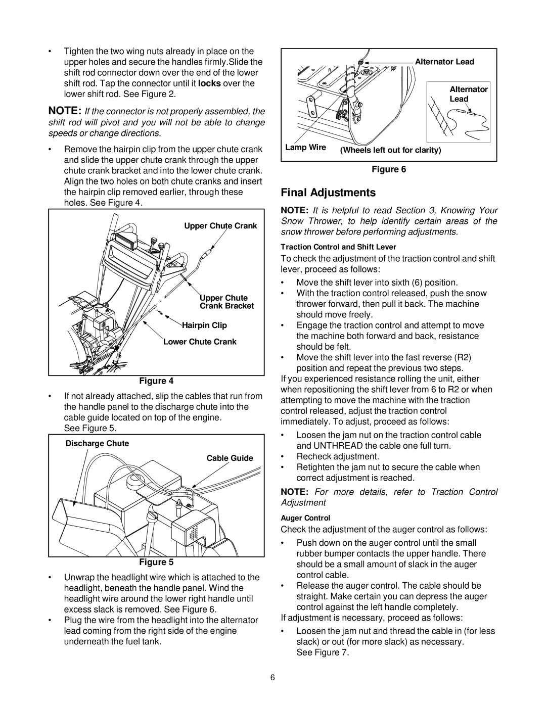 Yard-Man 31AE993J401 manual Final Adjustments, Traction Control and Shift Lever, Auger Control 