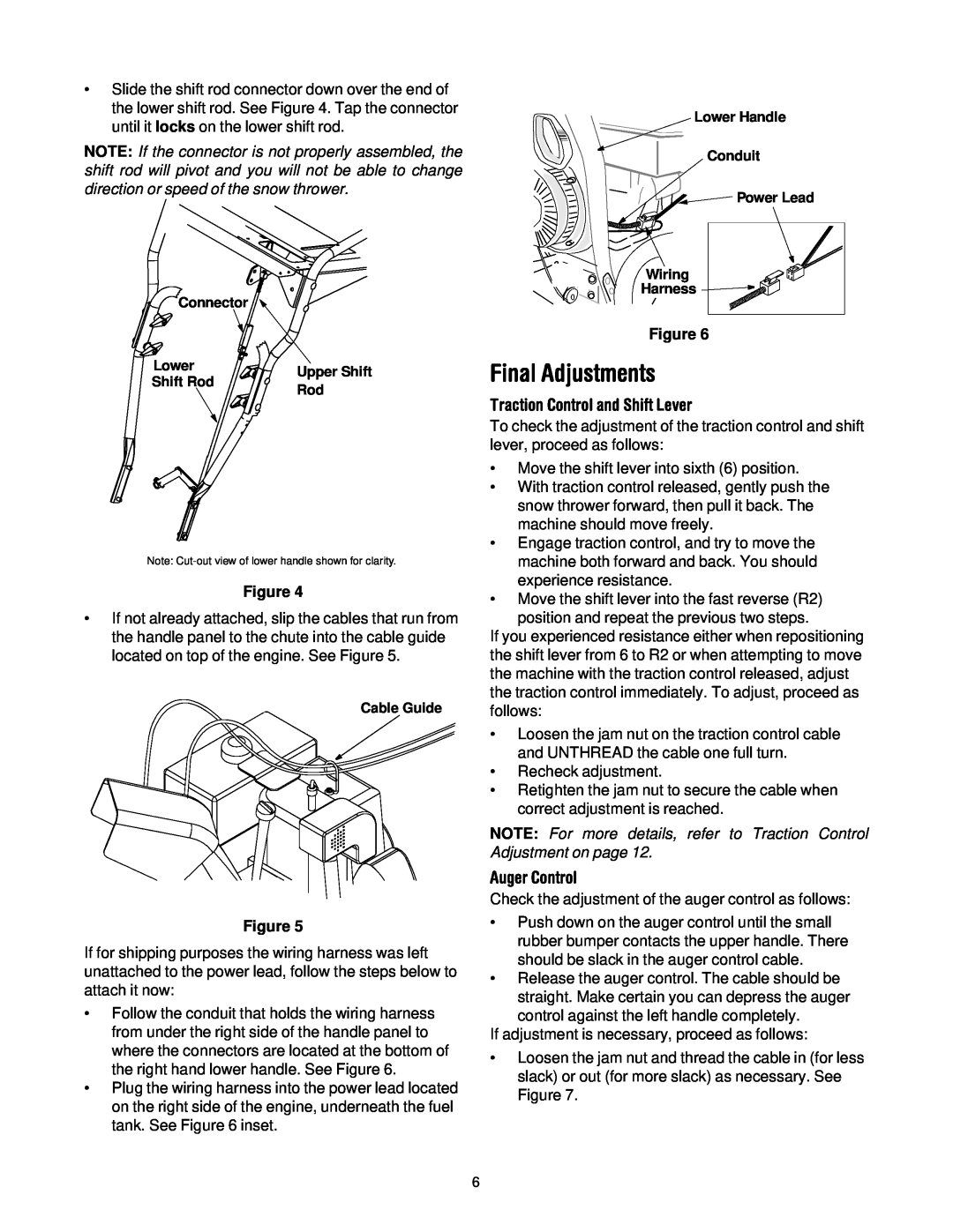 Yard-Man 31AH553G401 manual Final Adjustments, Traction Control and Shift Lever, Auger Control 