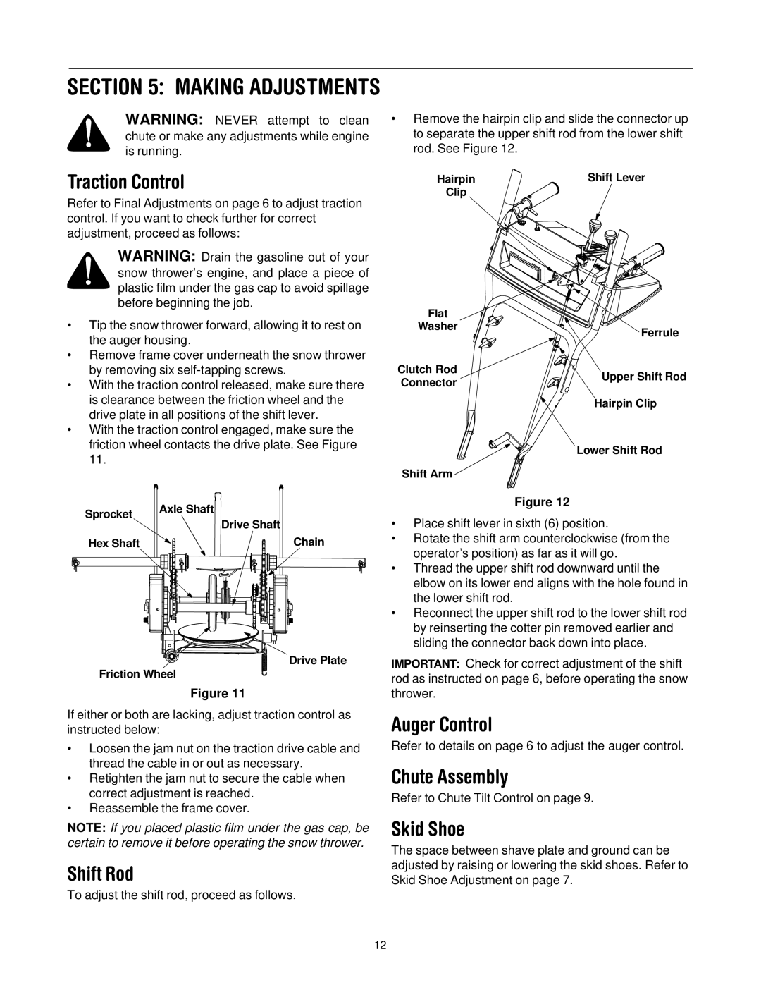 Yard-Man 31AH553G401 manual Traction Control, Shift Rod, Auger Control, Chute Assembly, Skid Shoe 