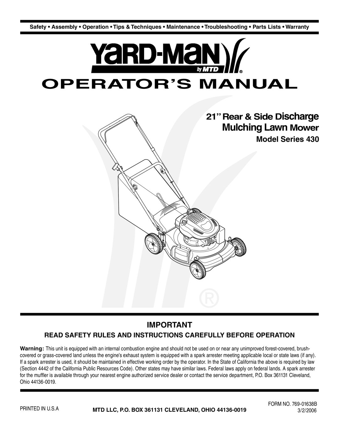 Yard-Man 430 warranty Mulching Lawn Mower, 2006 