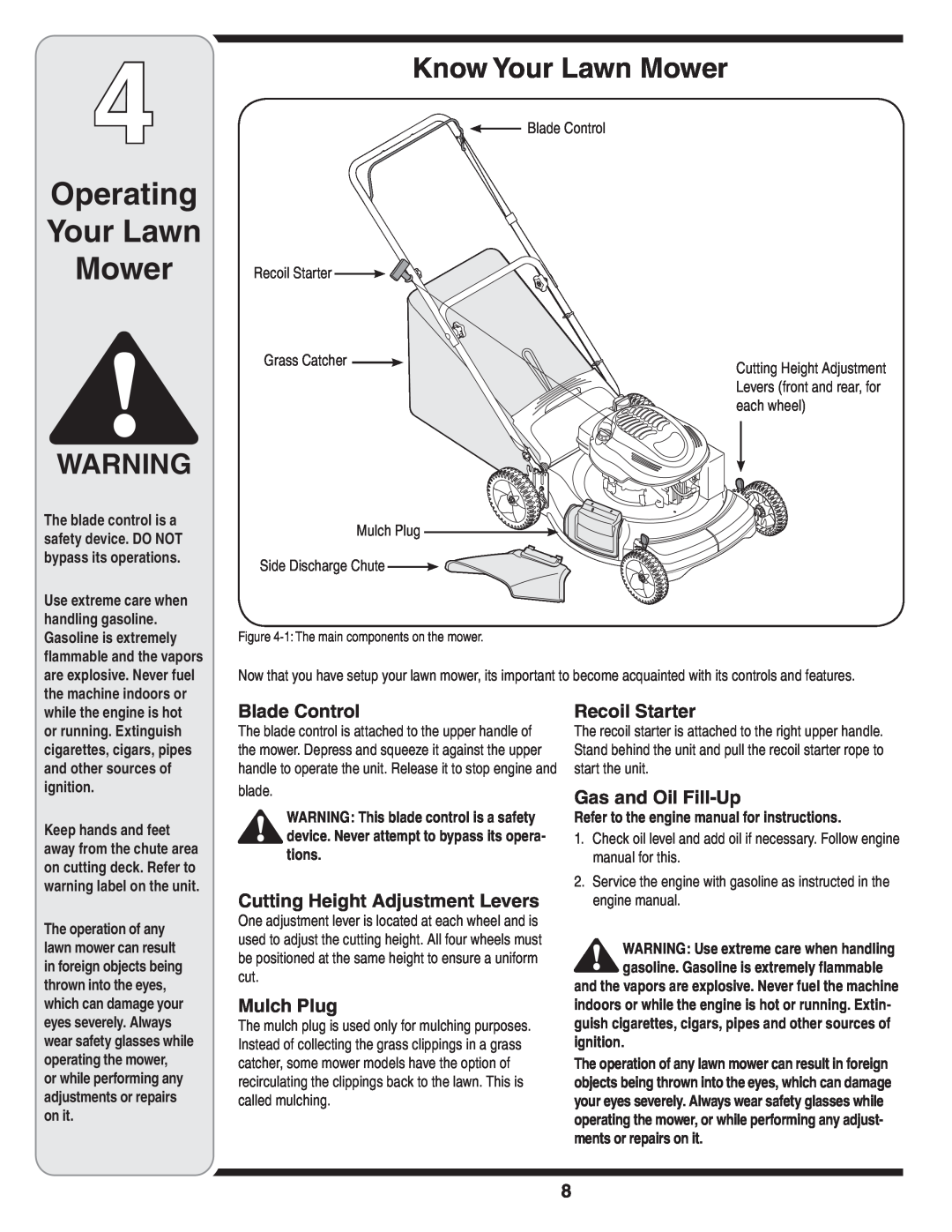 Yard-Man 430 warranty Operating Your Lawn Mower, Know Your Lawn Mower, Refer to the engine manual for instructions 