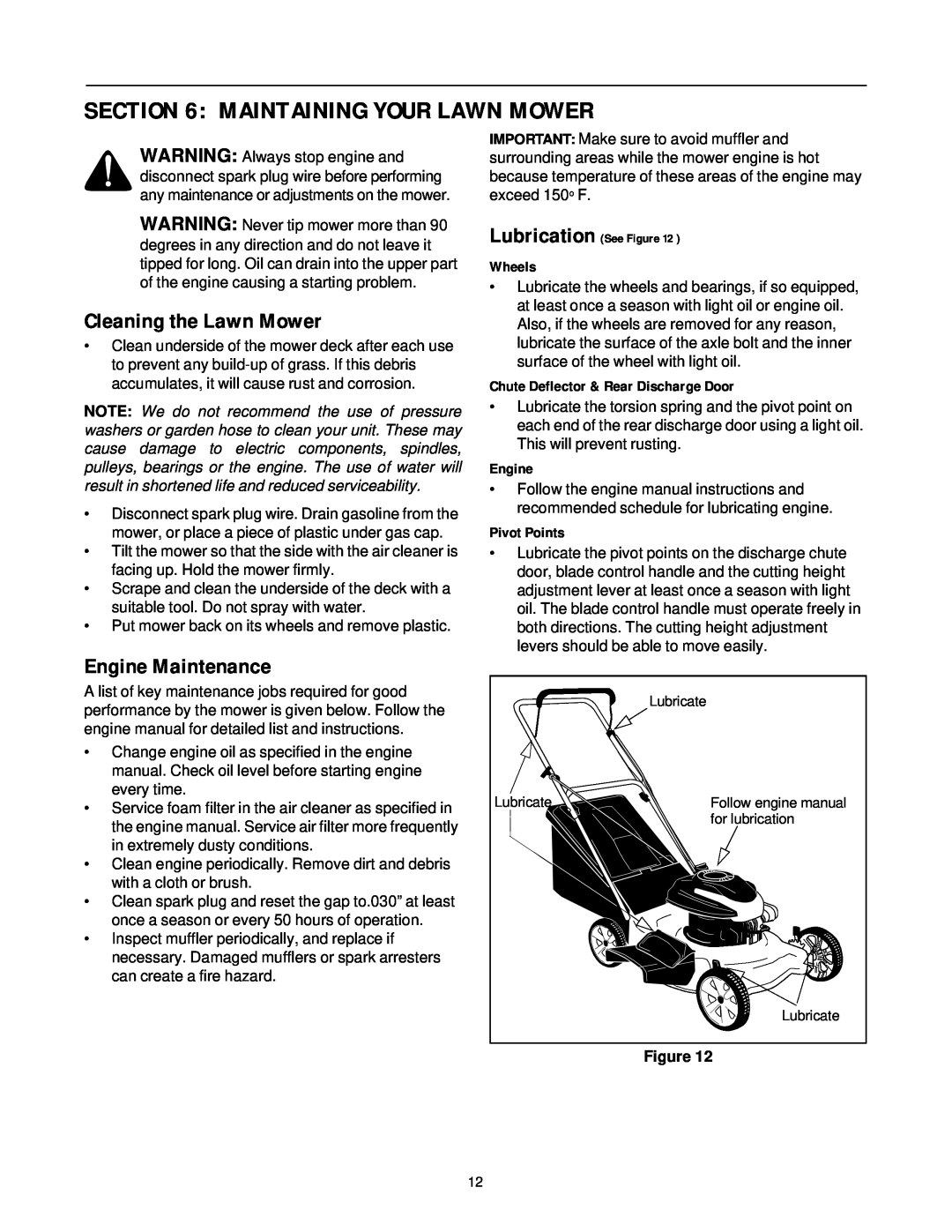 Yard-Man 435 manual Maintaining Your Lawn Mower, Cleaning the Lawn Mower, Engine Maintenance, Wheels, Pivot Points 