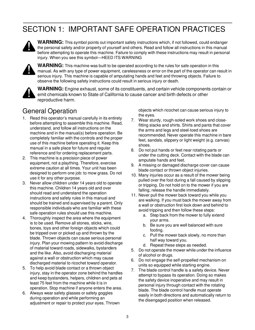 Yard-Man 437 manual Important Safe Operation Practices, General Operation 