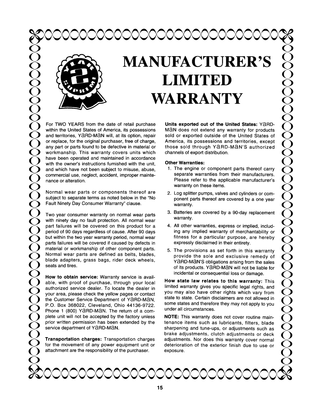 Yard-Man 447 manual 