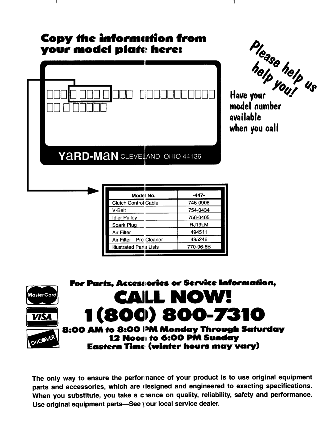 Yard-Man 447 manual 