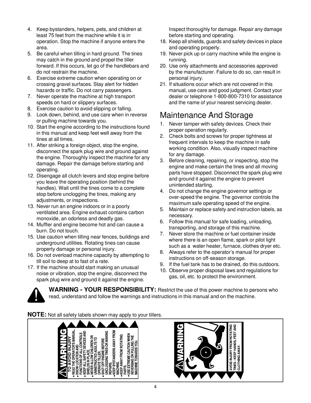 Yard-Man 454 manual Maintenance And Storage 