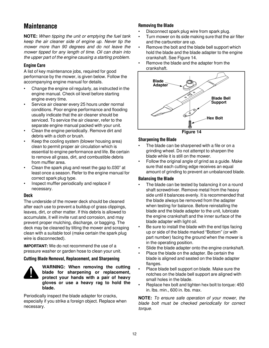 Yard-Man 503 manual Maintenance 