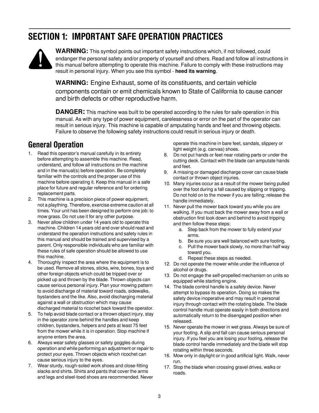 Yard-Man 503 manual Important Safe Operation Practices, General Operation 