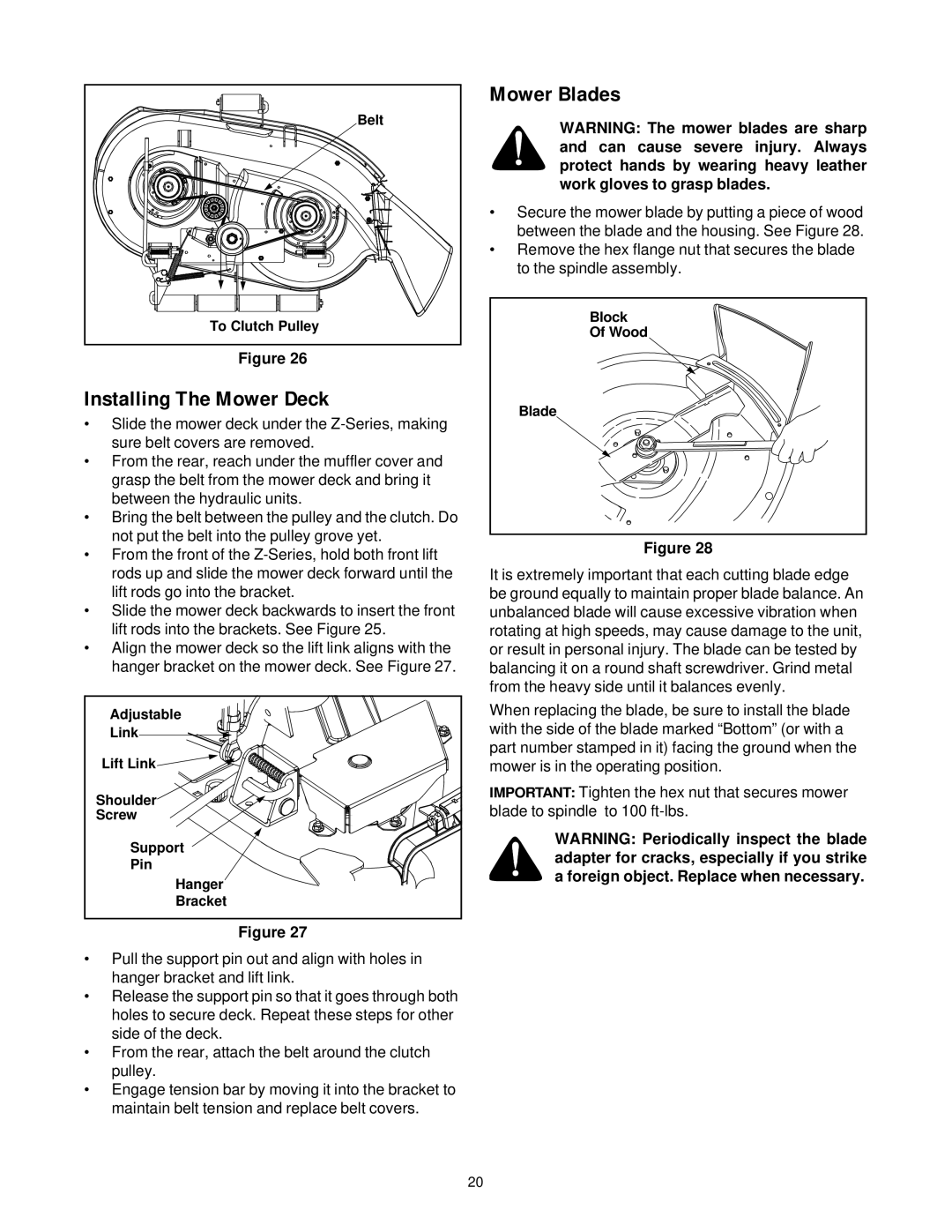 Yard-Man 53AA1A3G401 manual Installing The Mower Deck, Mower Blades 