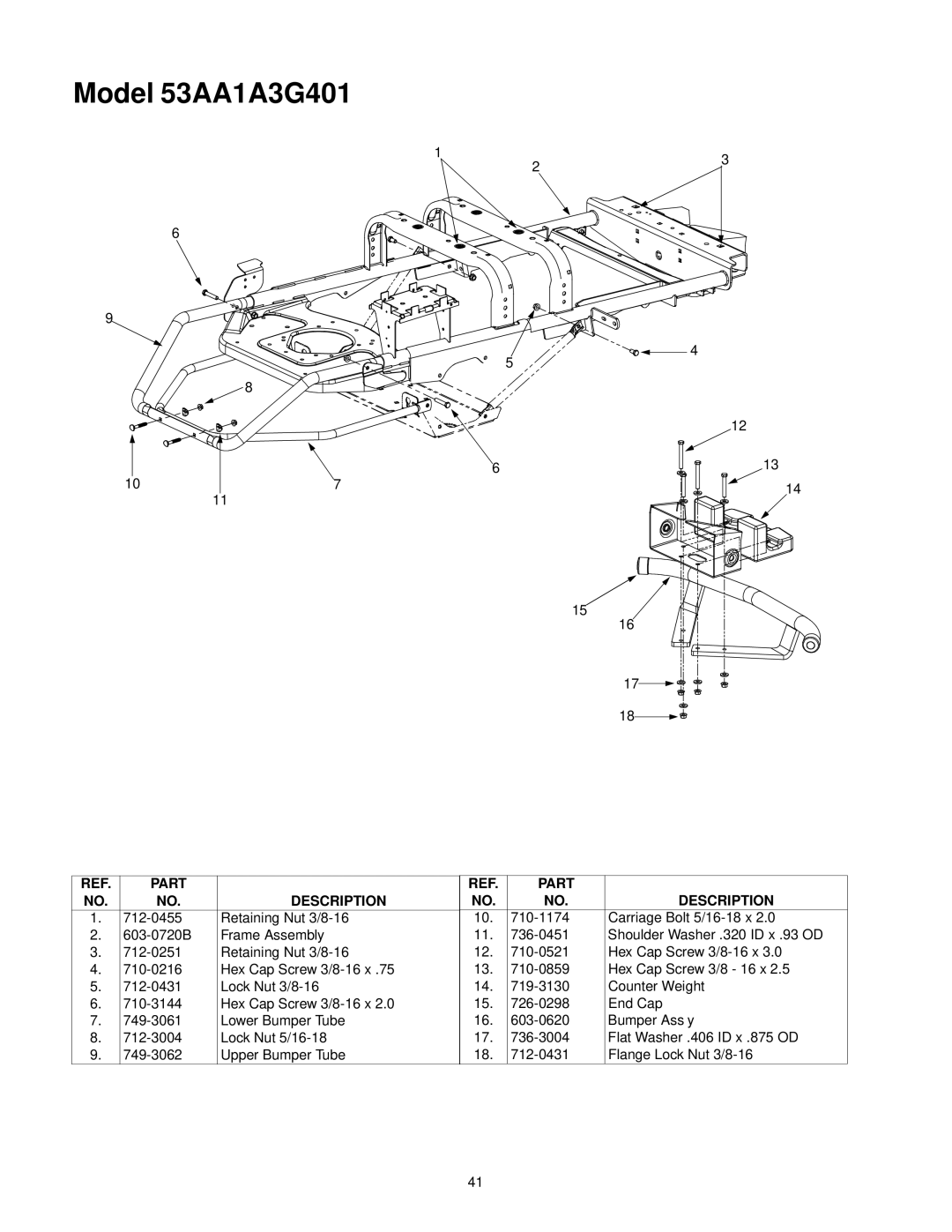 Yard-Man 53AA1A3G401 manual Retaining Nut 3/8-16 