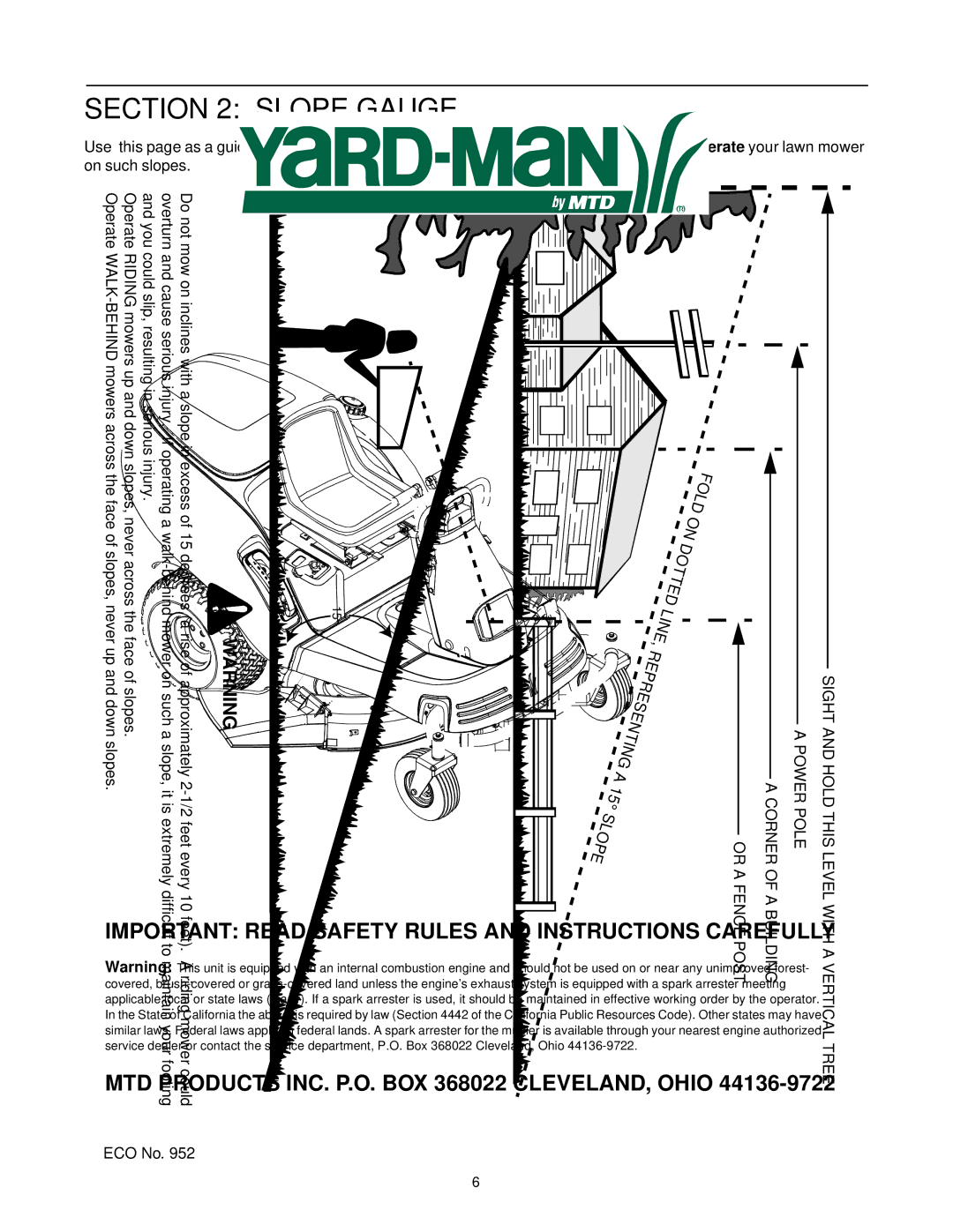 Yard-Man 53AA1A3G401 manual Slope Gauge 