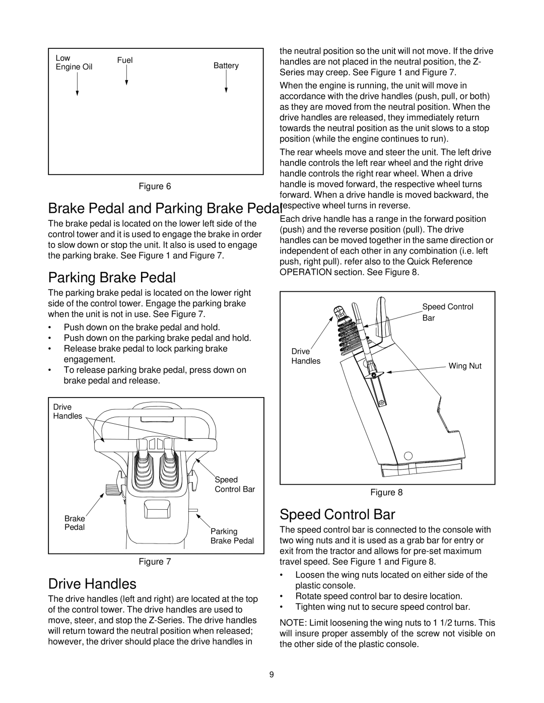 Yard-Man 53AA1A3G401 manual Parking Brake Pedal, Drive Handles, Speed Control Bar 