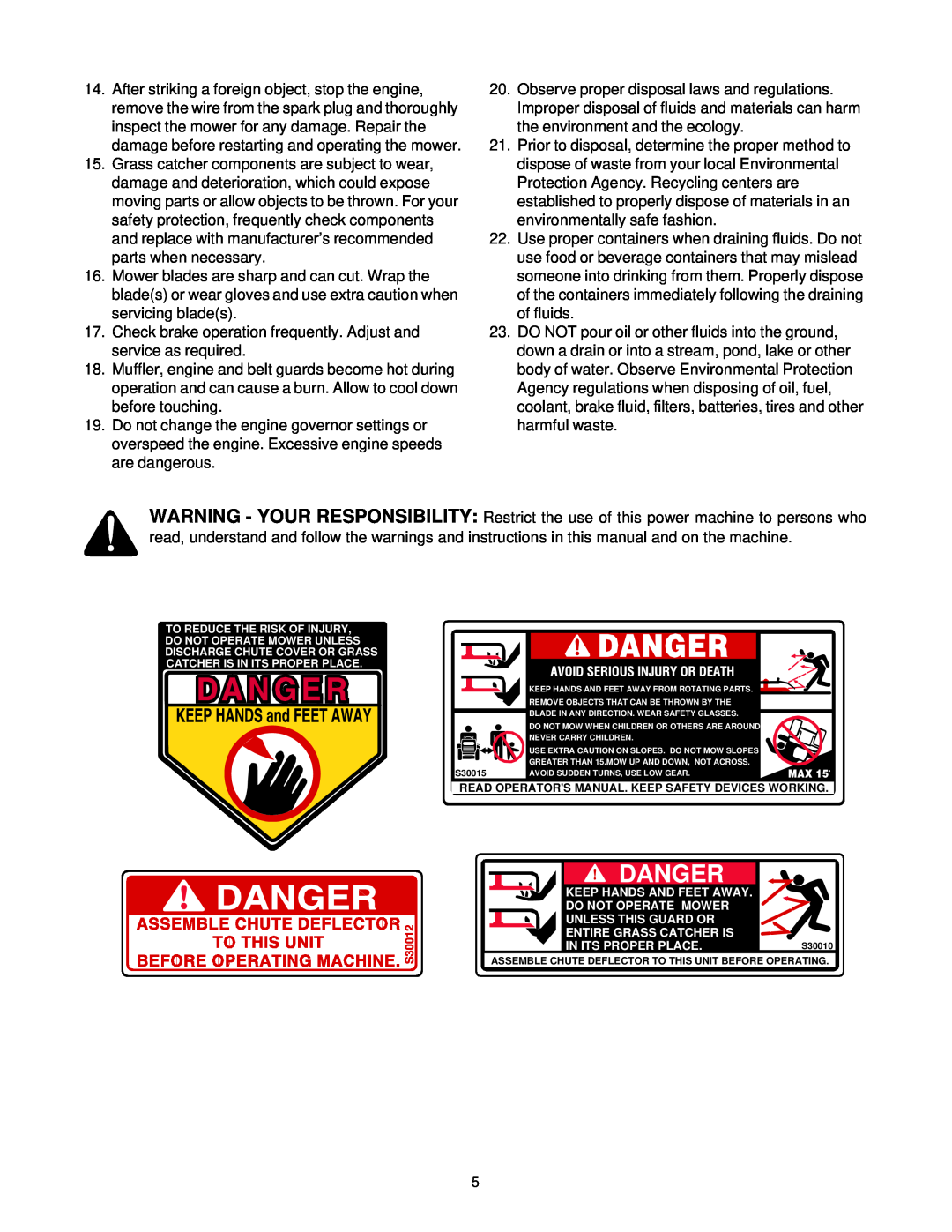 Yard-Man 53AA1A3G401 manual Danger 