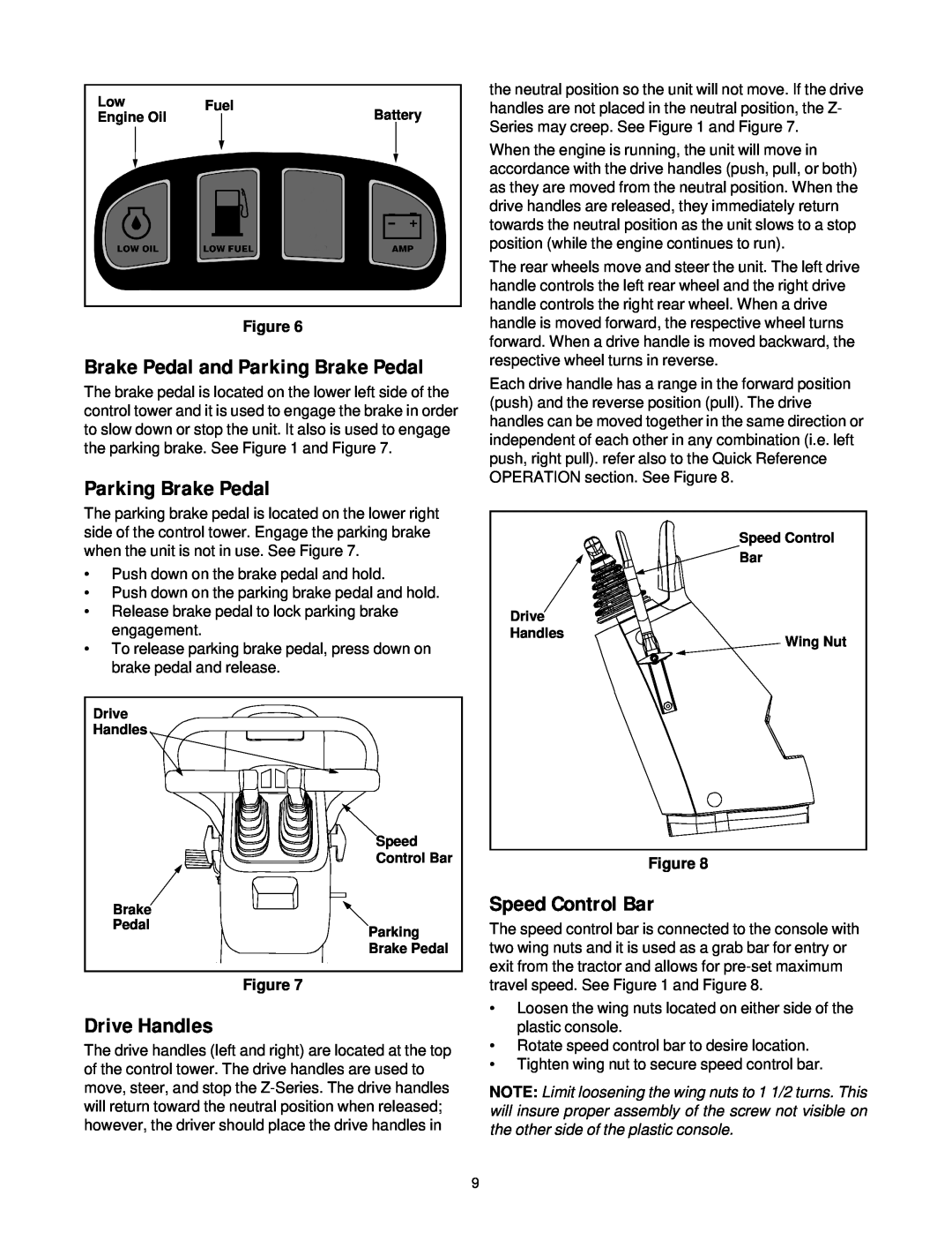 Yard-Man 53AA1A3G401 manual Drive Handles, Speed Control Bar, Brake Pedal and Parking Brake Pedal 
