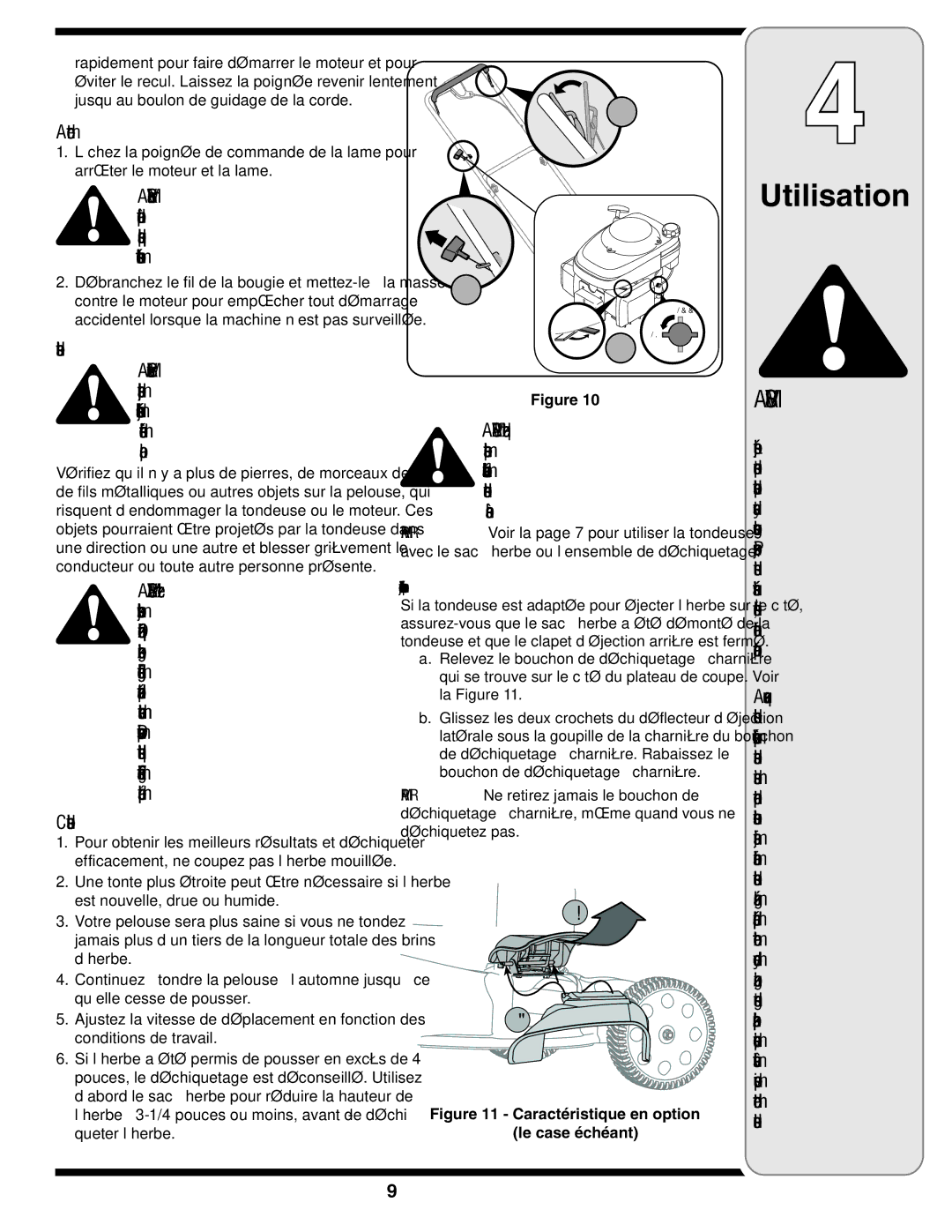 Yard-Man 540 manual Utilisation, Que Attendez Avertissement, Échéant case le option en Caractéristique 11 Figure 