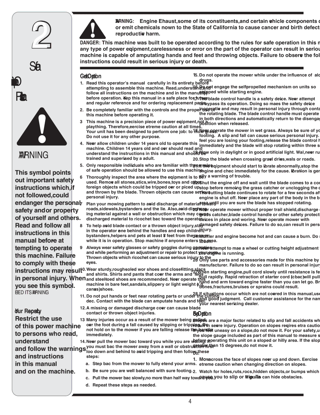 Yard-Man 540 manual Your Responsibility, General Operation, Slope Operation 