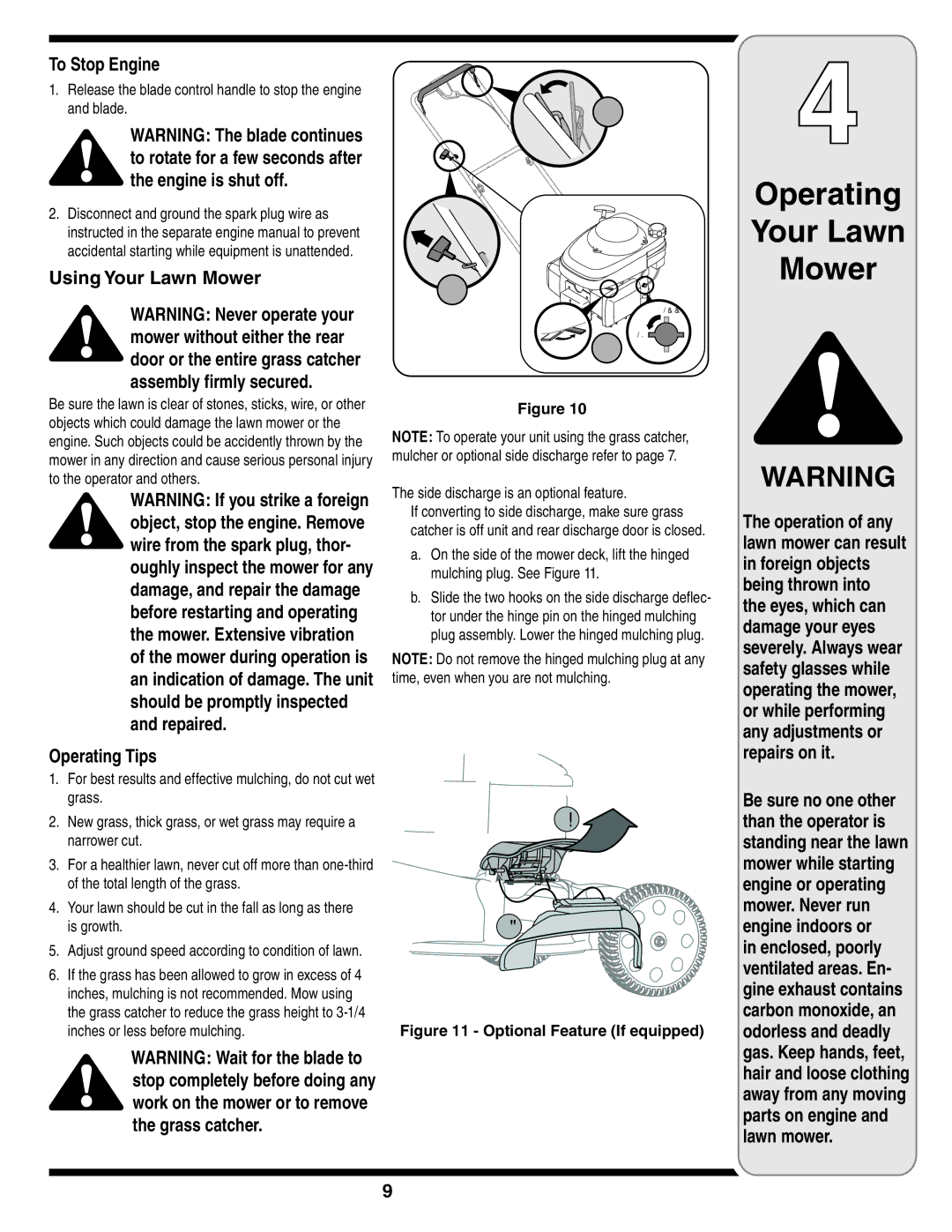 Yard-Man 540 manual To Stop Engine, Using Your Lawn Mower, Operating Tips 