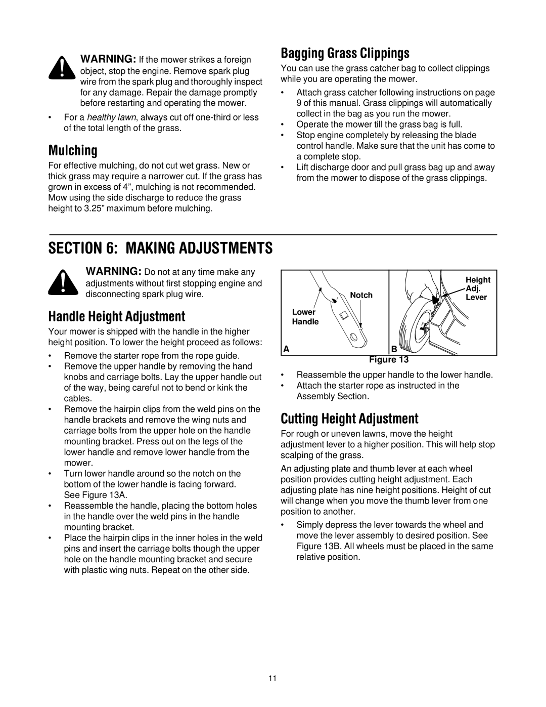 Yard-Man 549 manual Mulching, Bagging Grass Clippings, Handle Height Adjustment, Cutting Height Adjustment 