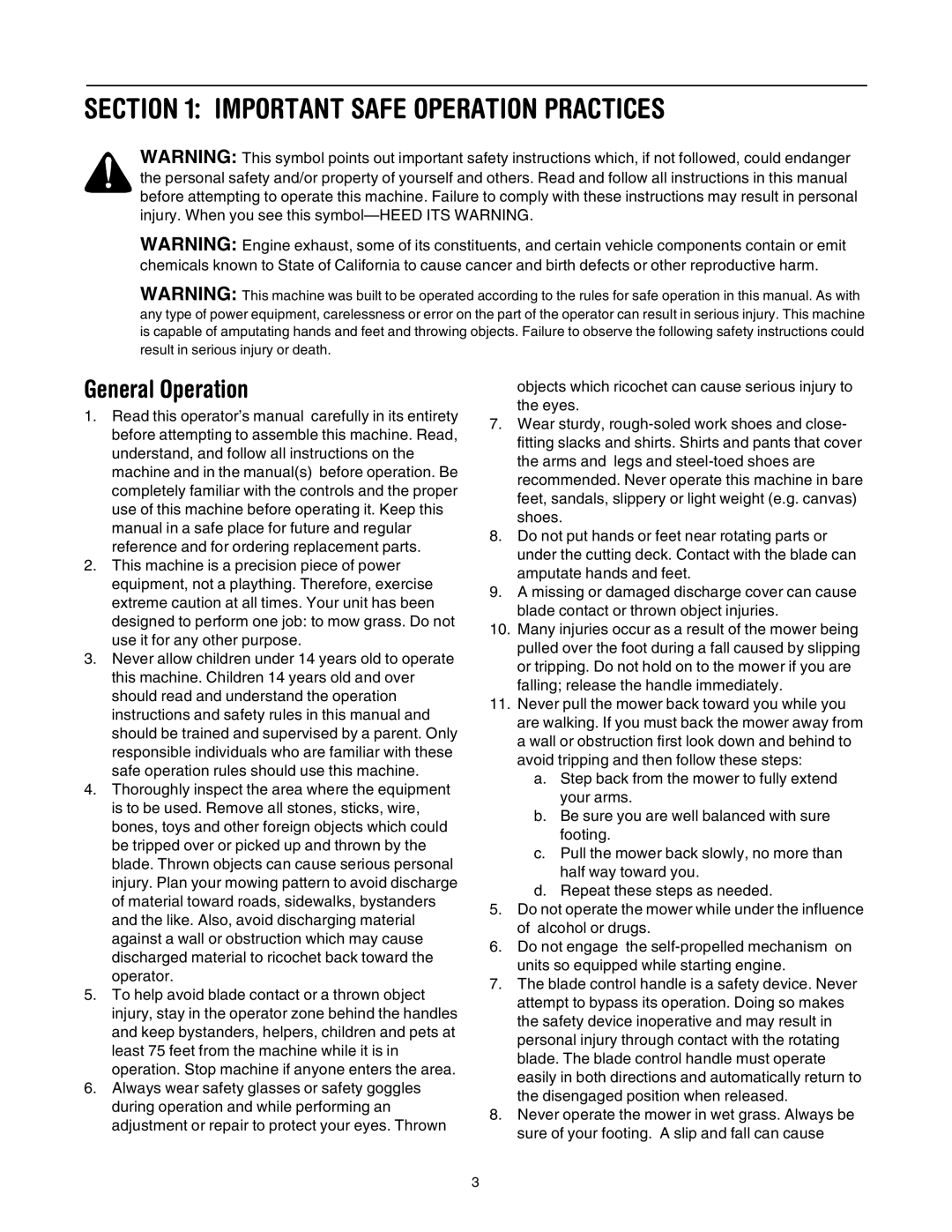 Yard-Man 573 manual Important Safe Operation Practices, General Operation 