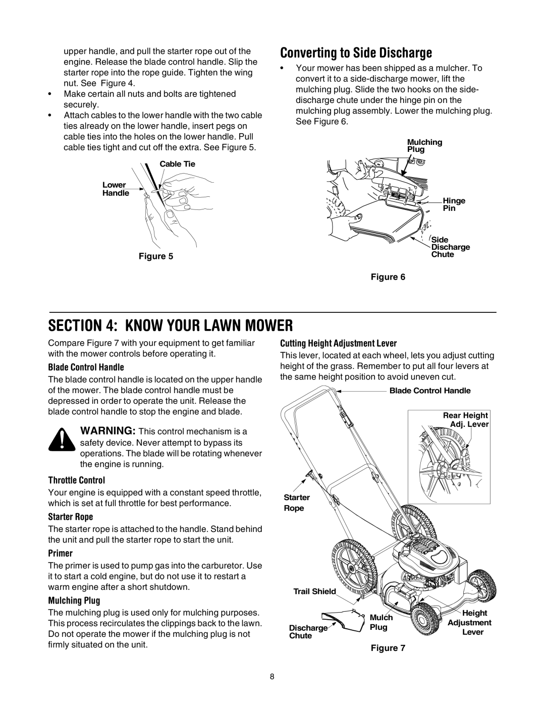 Yard-Man 573 manual Know Your Lawn Mower, Converting to Side Discharge 